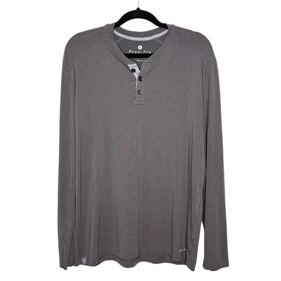 Free Fly Mens Size L Henley Shirt Performance Bamboo Blend Flex Long Sleeve Grey - Picture 1 of 12